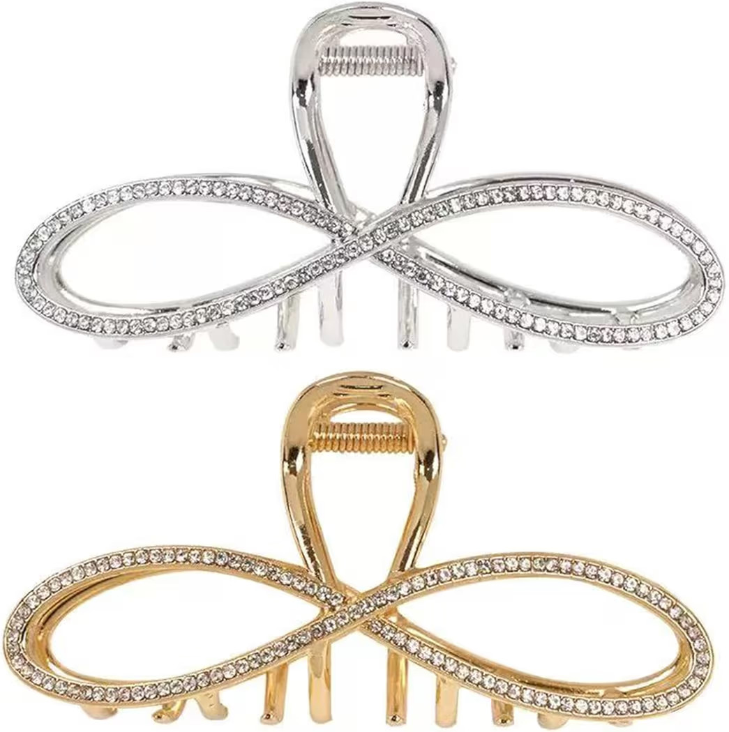 2-Pack Rhinestones Hair Claw Clip for Women, Large Rhinestone and Silver Hair Claw Clips for Wedd... | Amazon (US)