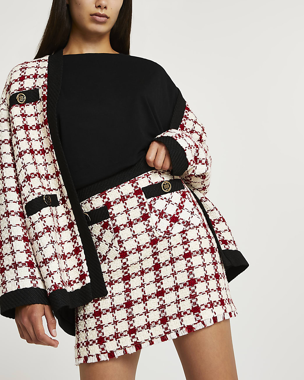 Red boucle mini skirt | River Island (UK & IE)
