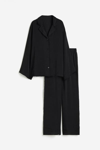 Pyjama avec chemise et pantalon - Noir - FEMME | H&M FR | H&M (FR & ES & IT)