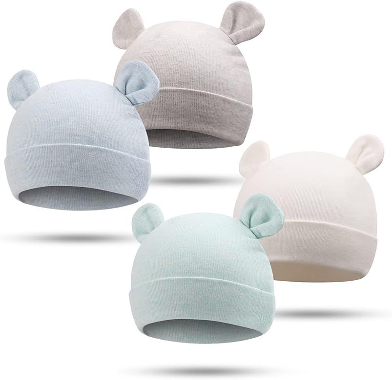 Bamery Newborn Baby Girls Hospital Hat Thick Cute Bear Ear Cotton Baby Boy Beanie for 0-6Months | Amazon (US)