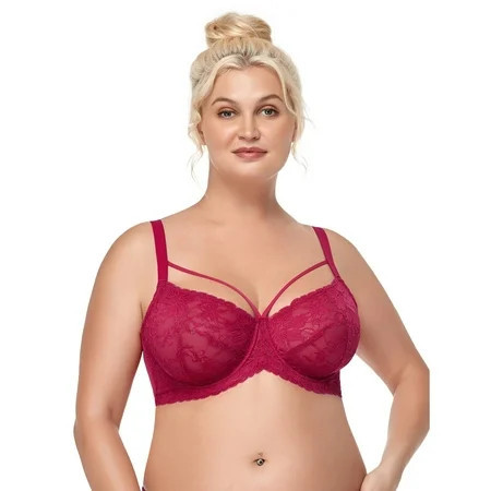 HSIA Womens Plus Size Bras Full Coverage Mesh Unlined Minimizer Bras Rose Red 40C | Walmart (US)