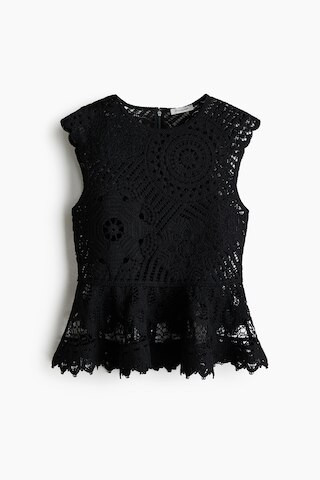 H & M - Crochet-Look Peplum Top - Black | H&M (US + CA)
