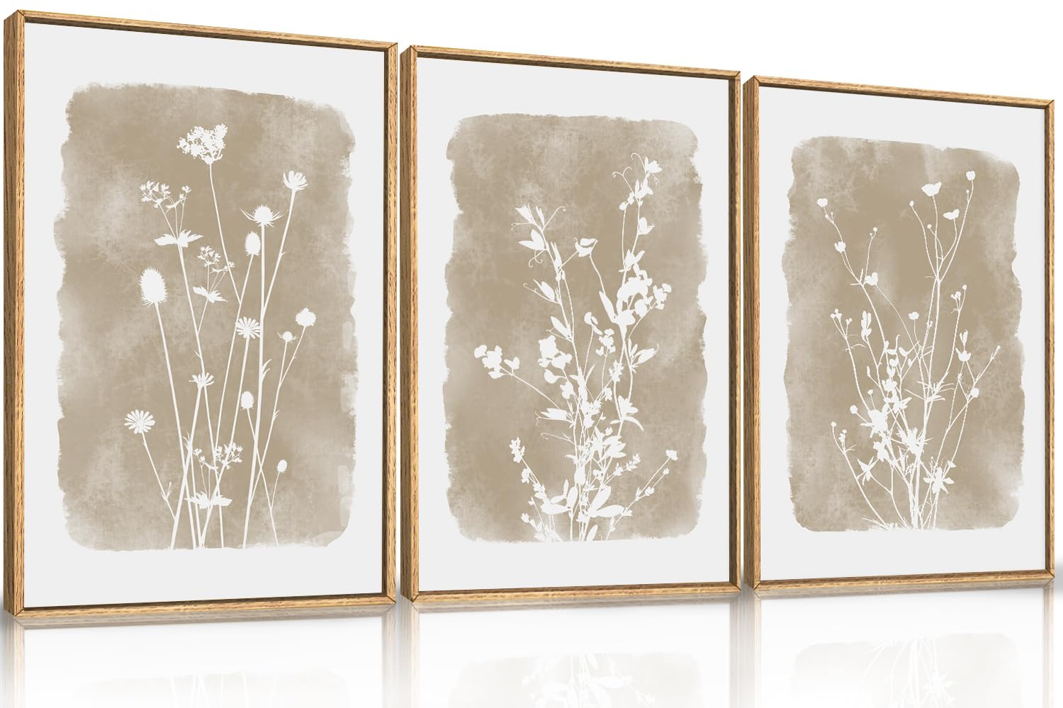 HPINUB Large Boho Wildflowers Canvas Framed Wall Art Set,Minimalist Vintage Flower Wall Decor,Bei... | Amazon (US)