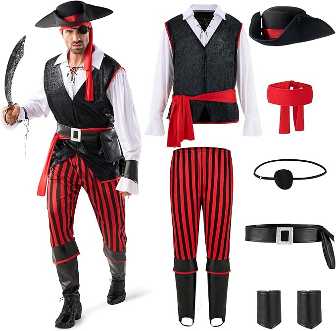 Spooktacular Creations Pirate Costume Men for Halloween Costume, Adult Caribbean Sea Captain Robb... | Amazon (US)