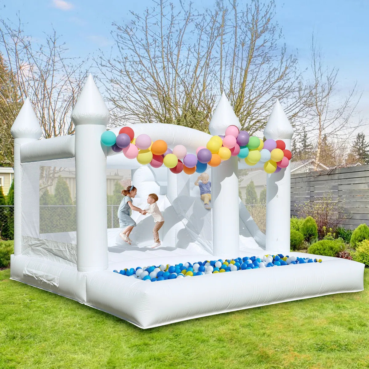 RELUNCH 13'x13' Commercial Bounce House For Kids, 100% Pvc White Bouncy Castle With Ball Pit&slid... | Wayfair North America