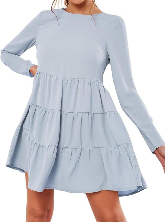 Eliacher Women Babydoll Dress Draped Sleeveless Ruffles Loose Swing Tunic Shift Mini Dress | Amazon (US)