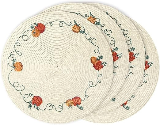 Feuille Round Fall Placemats Set of 4 PP Pumpkin Placemats for Dining Table Thanksgiving Placemat... | Amazon (US)