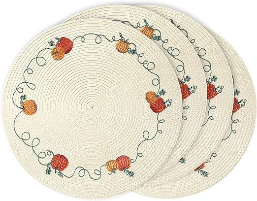 Feuille Round Fall Placemats Set of 4 PP Pumpkin Placemats for Dining Table Thanksgiving Placemat... | Amazon (US)