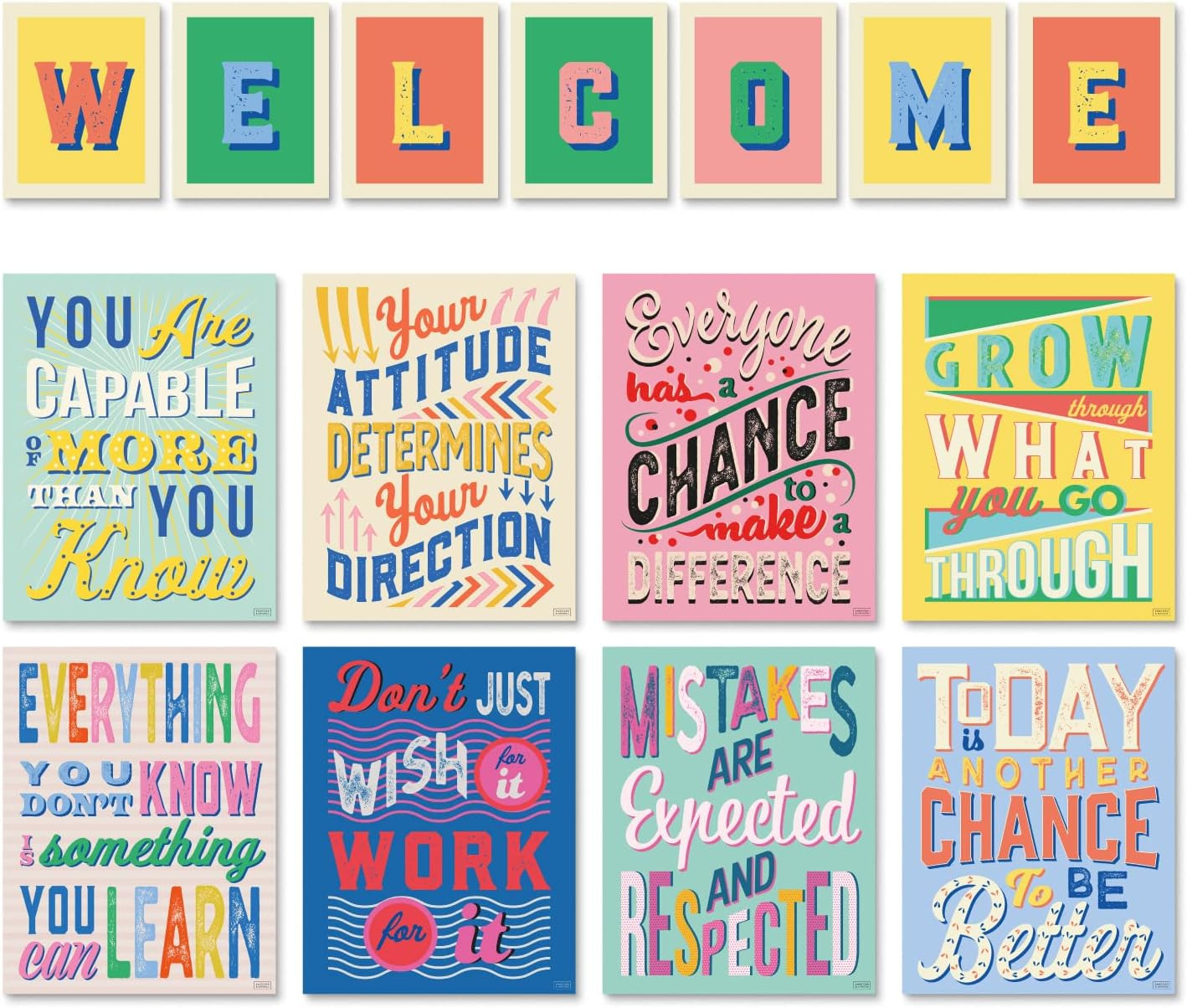 Set of 8 Growth Mindset Posters & WELCOME Letters for Teachers & Students - Bedroom, Office & Classroom Decor to Inspire Young Minds - Laminated Growth Mindset Posters for Classroom - 11"x14" | Amazon (US)