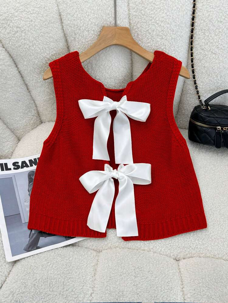 Elamini Casual Knit Vest With Tie Back, Autumn | SHEIN