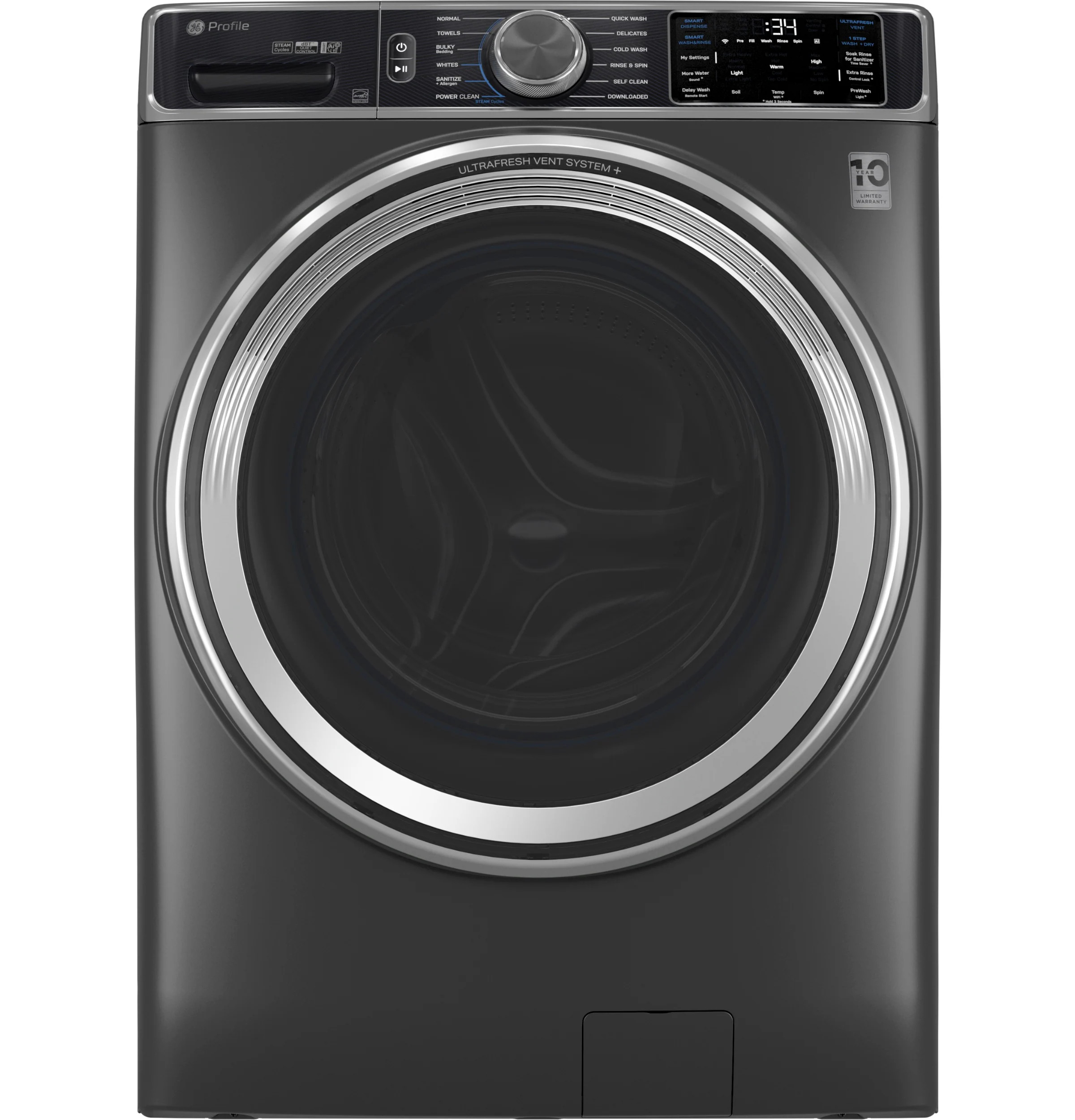 GE Profile UltraFresh Vent System Stackable Extra Large ( 5.5-cu ft ) Front-Load Washer with Steam Cycle ( Carbon Graphite ) | PFW955SPWDS | Lowe's