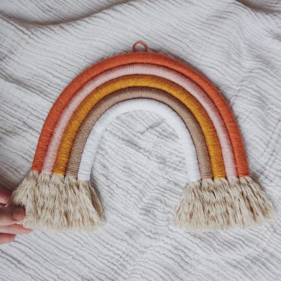Terracotta and Pink Hand Wrapped Macrame Rainbow | Etsy (US)