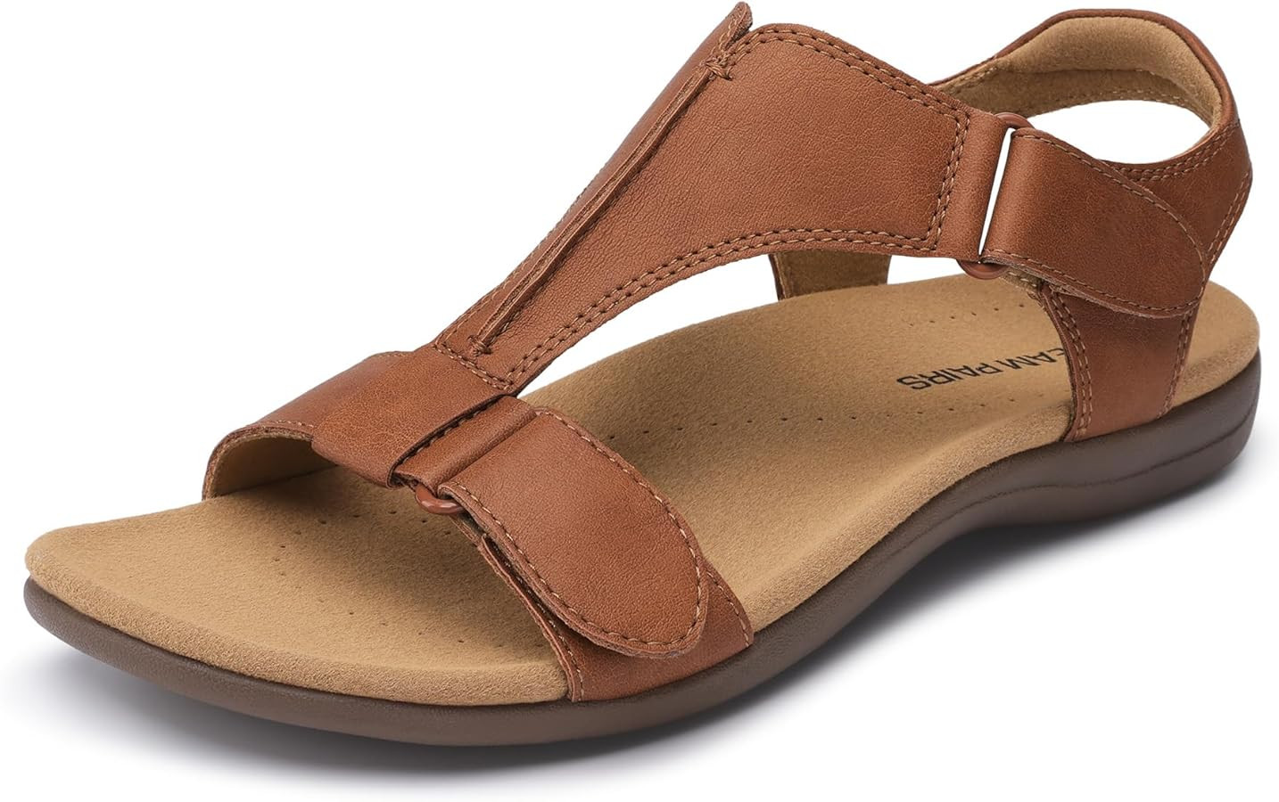DREAM PAIRS Women Sandals Arch Support T-strap Orthopedic Flat Sandals Comfortable Walking Beach ... | Amazon (US)