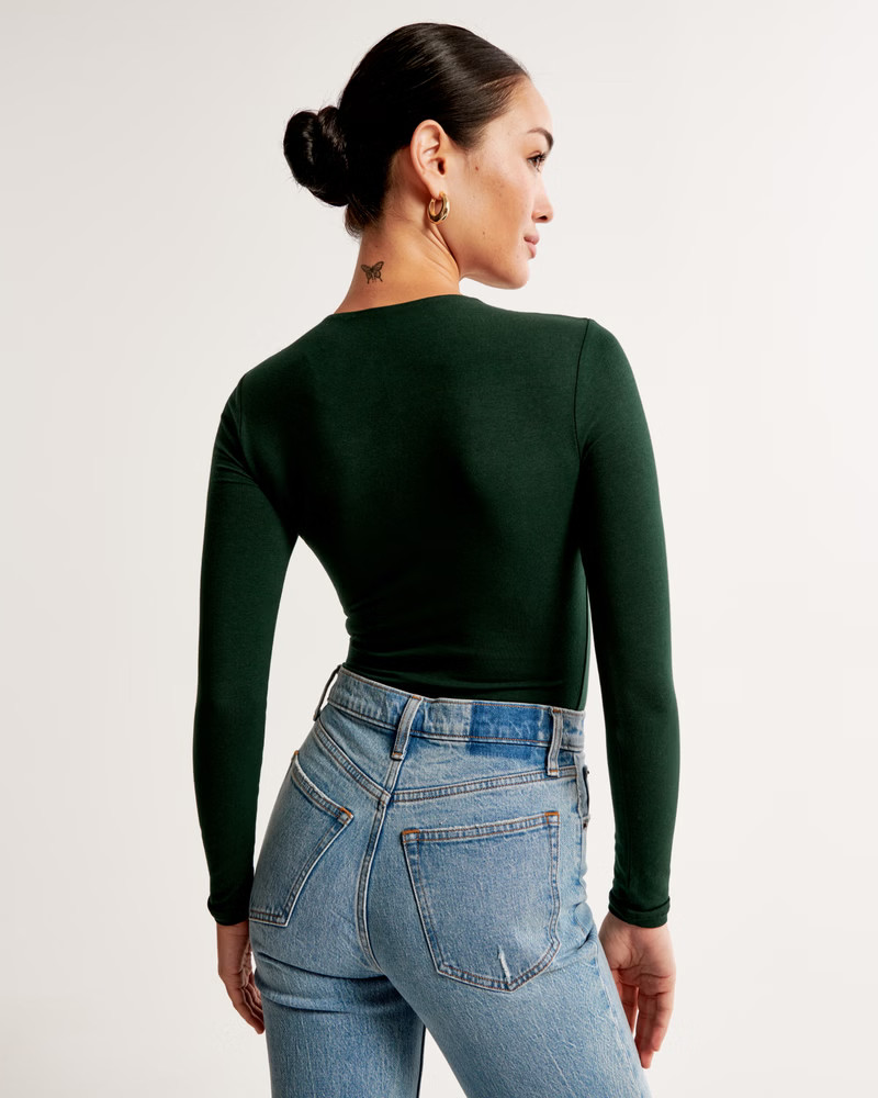 Long-Sleeve Cotton-Blend Seamless Fabric Crew Bodysuit | Abercrombie & Fitch (US)