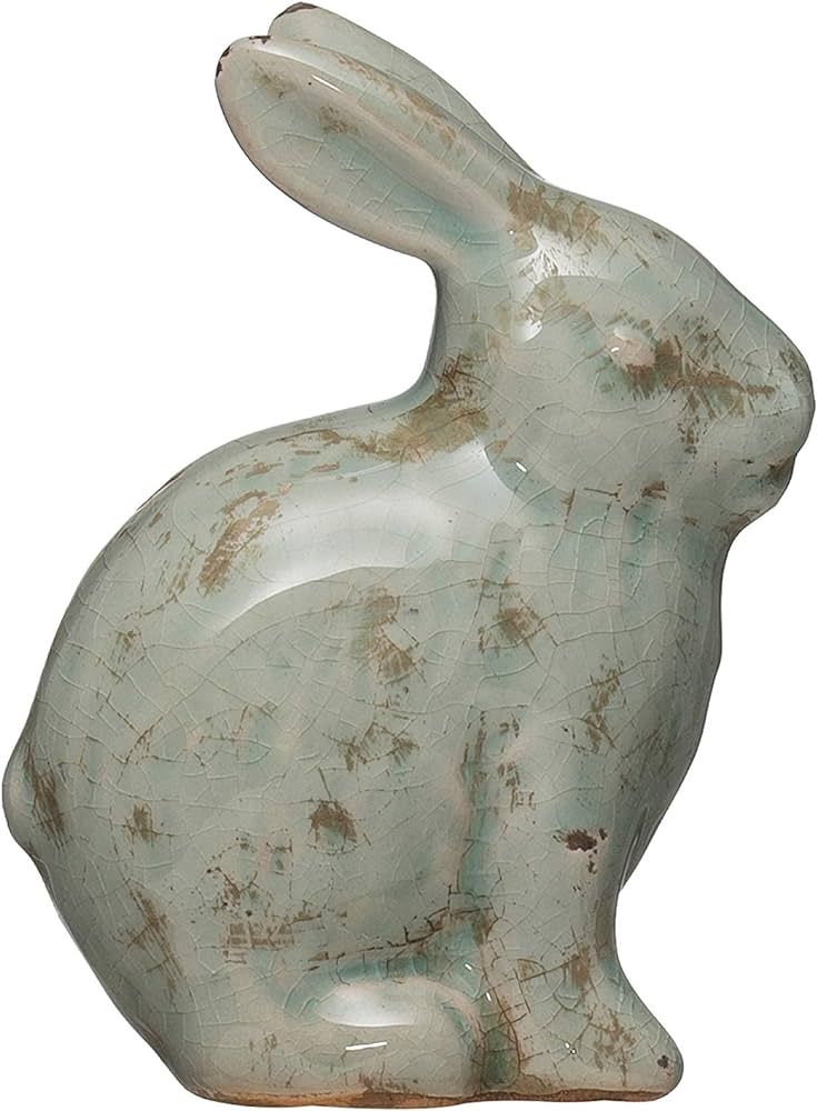Creative Co-Op Distressed Terracotta Figurine Rabbit, Aqua | Amazon (US)