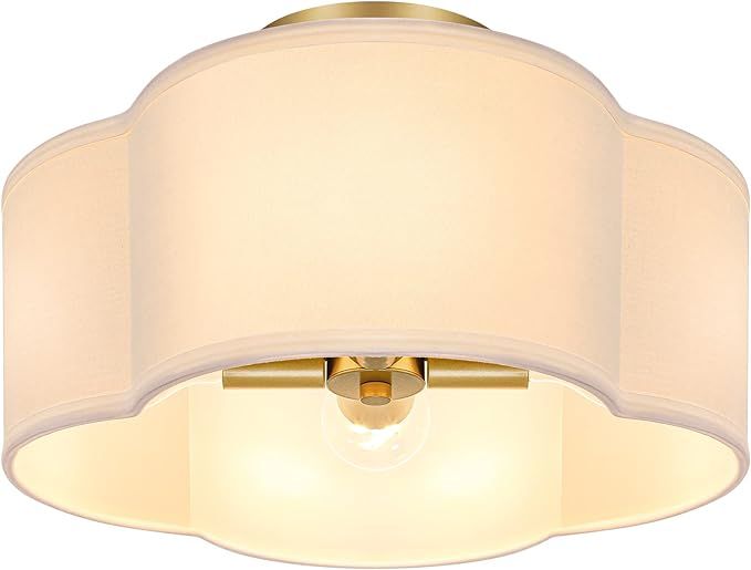 4-Light Semi Flush Mount Ceiling Light Fixture, Gold Modern Close to Ceiling Lamp with White Fabric  | Amazon (US)