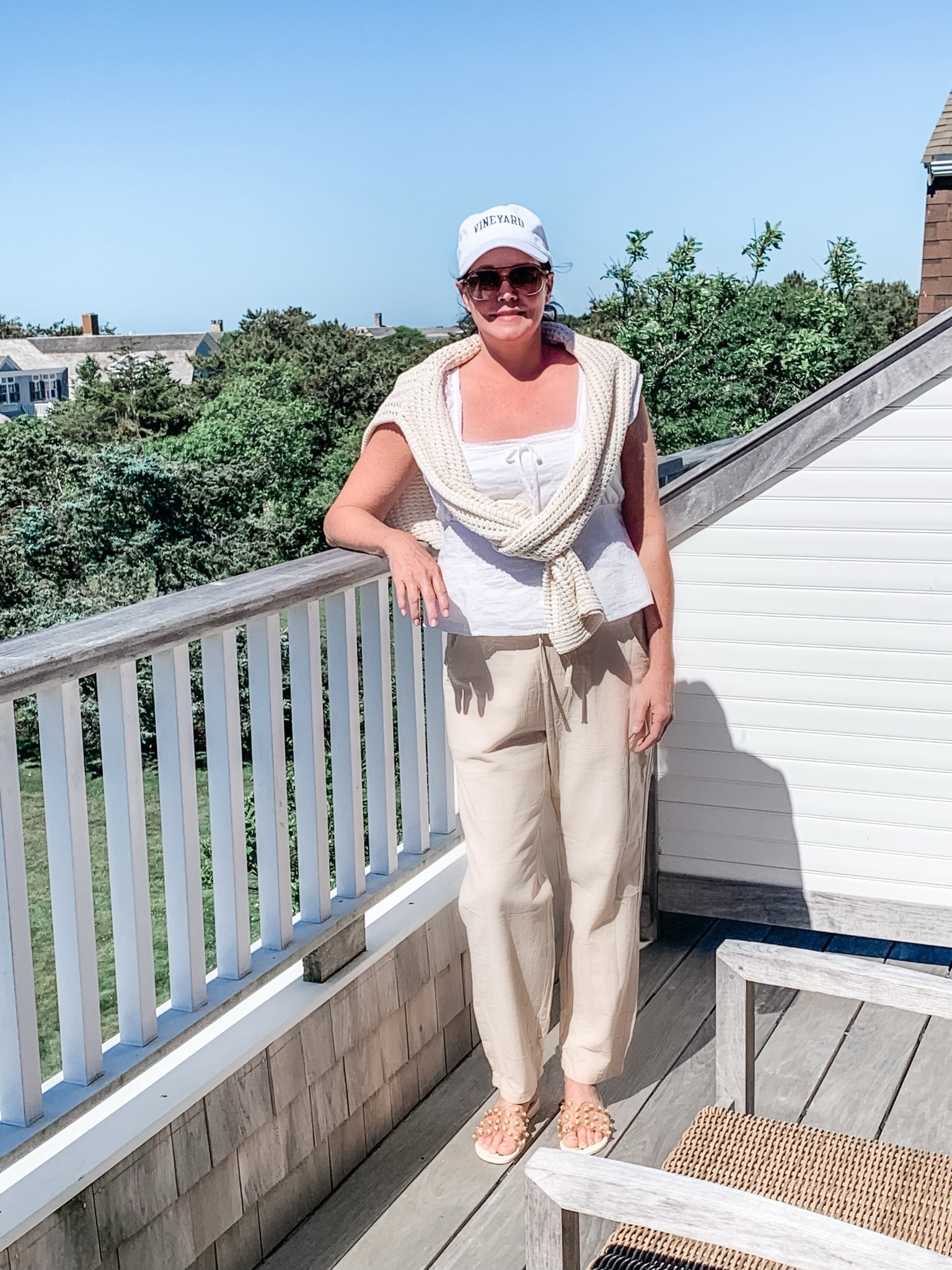 Casual Breakfast Outfit at The Winnetu Resort. These Linen Pants are really cute on!