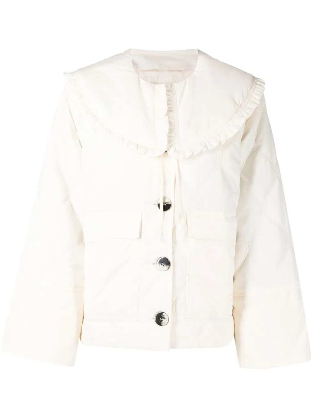 GANNI Quilted frilled-collar Jacket - Farfetch | Farfetch Global