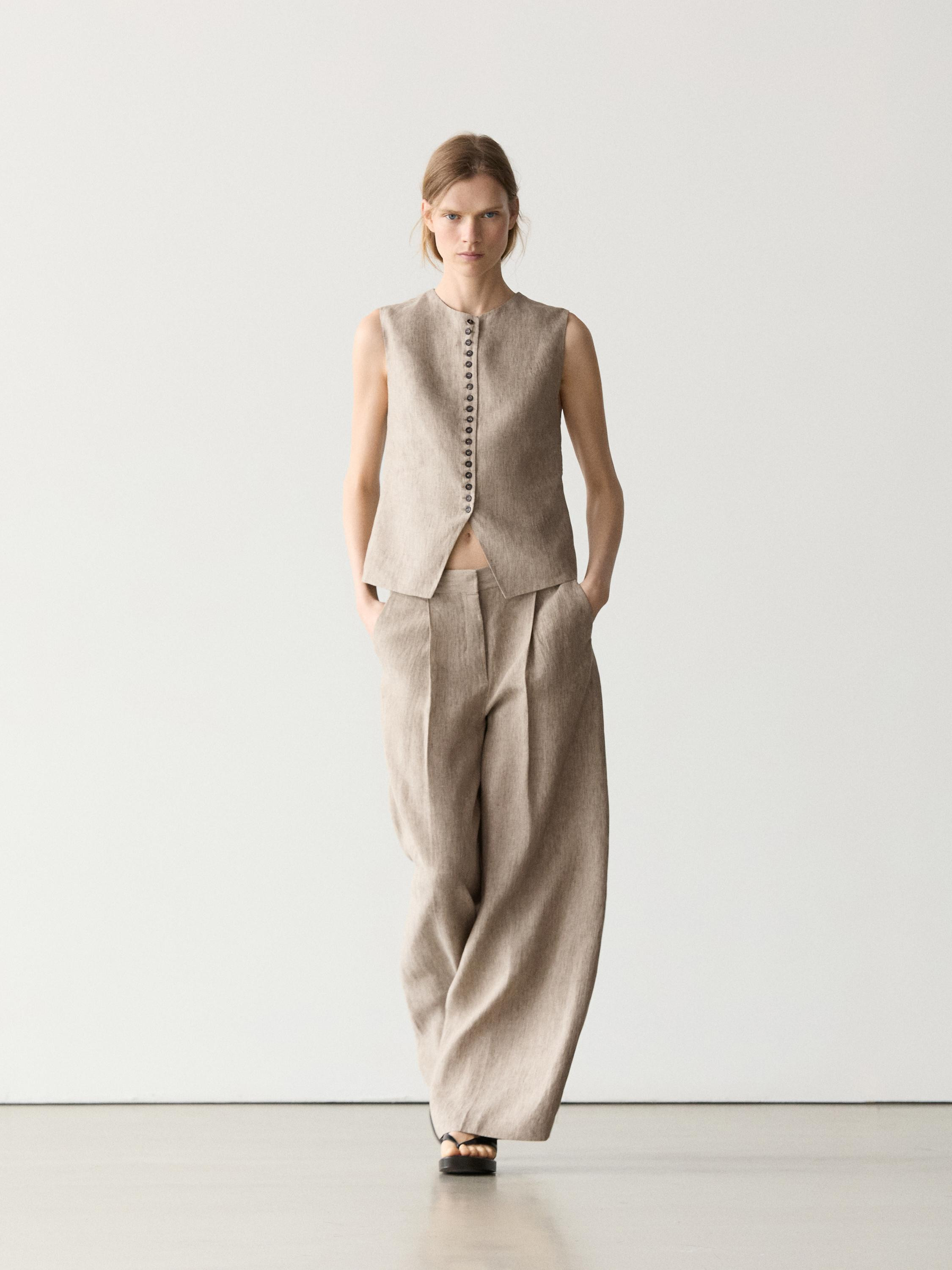Hose Leinen-Melange mit Zierfalten | Massimo Dutti DE
