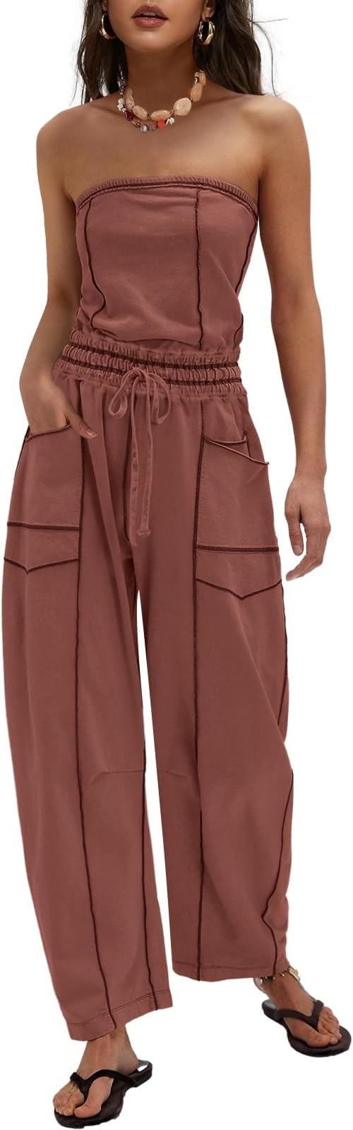 LAMISSCHE Womens Casual Strapless Jumpsuits off the Shoulder Summer Rompers Sleeveless One Piece ... | Amazon (US)