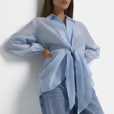 Blue knot front sheer shirt | River Island (UK & IE)