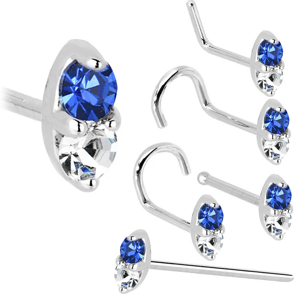 14kt White Gold 1.5mm Genuine Blue Sapphire Diamond Marquise Nose Ring | Body Candy