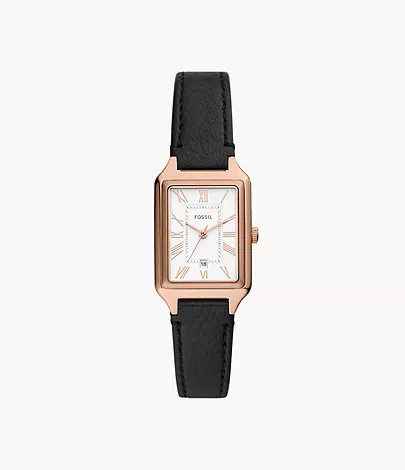 Raquel Three-Hand Date Black LiteHide™ Leather Watch | Fossil (US)