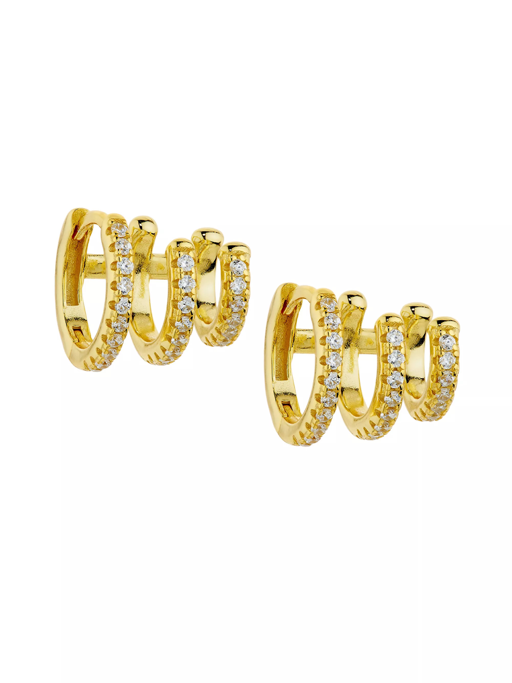 Katerina 14K-Gold-Plated & Cubic Zirconia Triple-Hoop Earrings | Saks Fifth Avenue