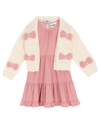 Rare Editions Girls 2T-6X 2-Piece Bow Cardigan and Textured Knit Dress Set - Macy's | Macy's