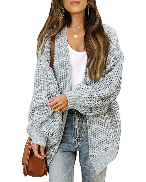 MEROKEETY Women's 2024 Fall Open Front Long Lantern Sleeve Cardigan Oversized Chunky Outwear with... | Amazon (US)