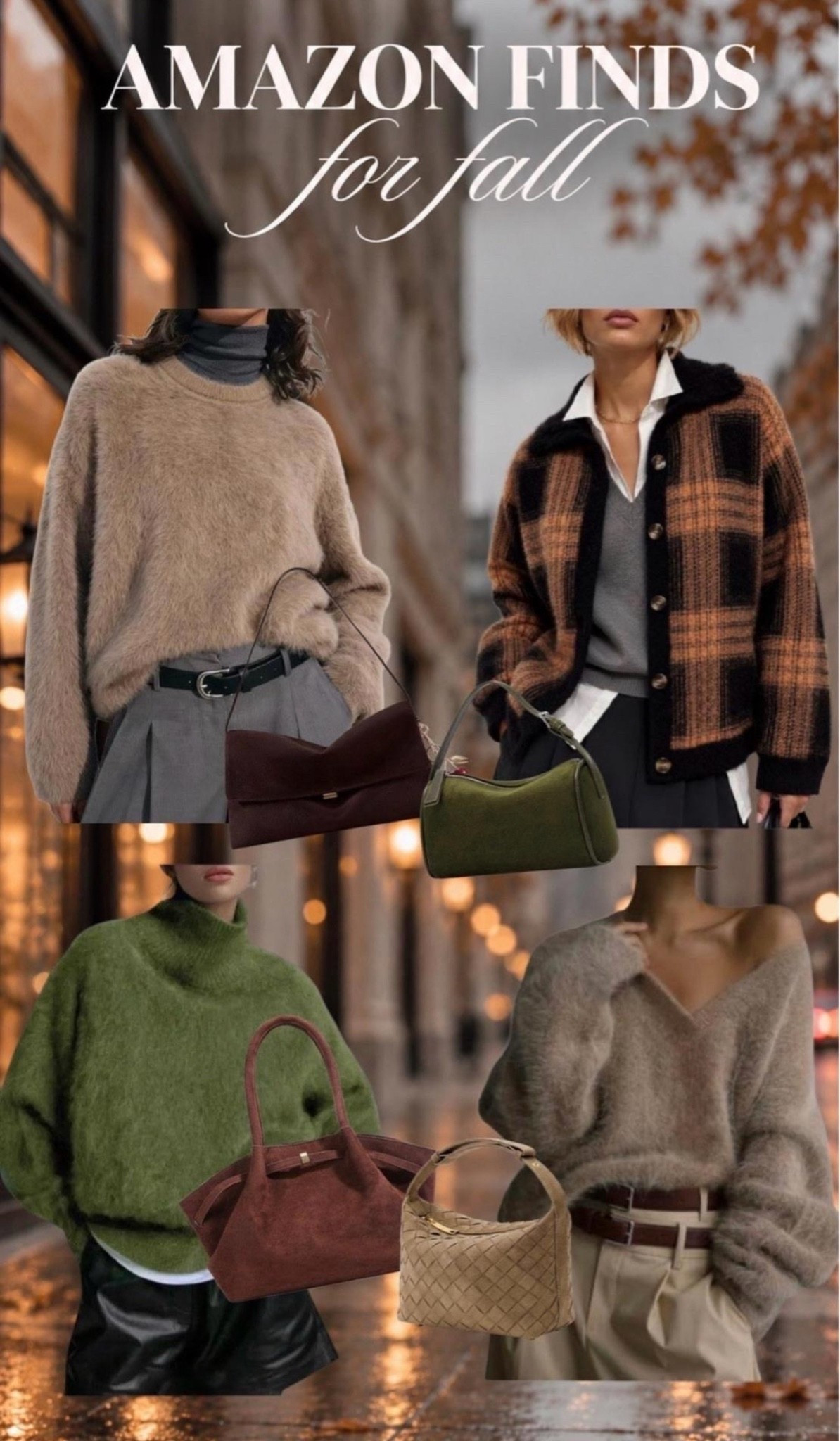 Fuzzy sweater. Faux suede bags 
Amazon fall fashion #fallfashion #fuzzysweater #suedebag