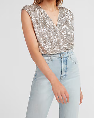 Sequin Wrap Front Thong Bodysuit | Express