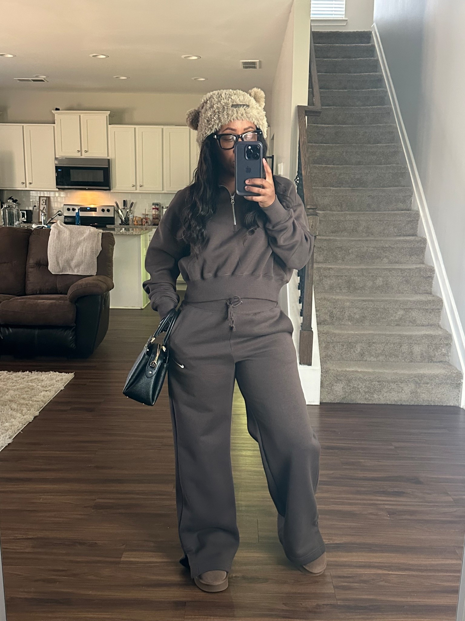 Brown 🤎 Nike quarter zip pullover and matching wide leg sweatpantss

#LTKootd #LTKActive #LTKFindsUnder100