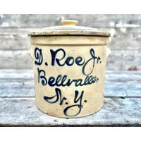 Antique Stoneware Crock Bellvalle New York Cobalt Script Jug Fulper Pottery Old Primitive Home Decor Vintage Pot Merchant D Roe Jr | Etsy (US)