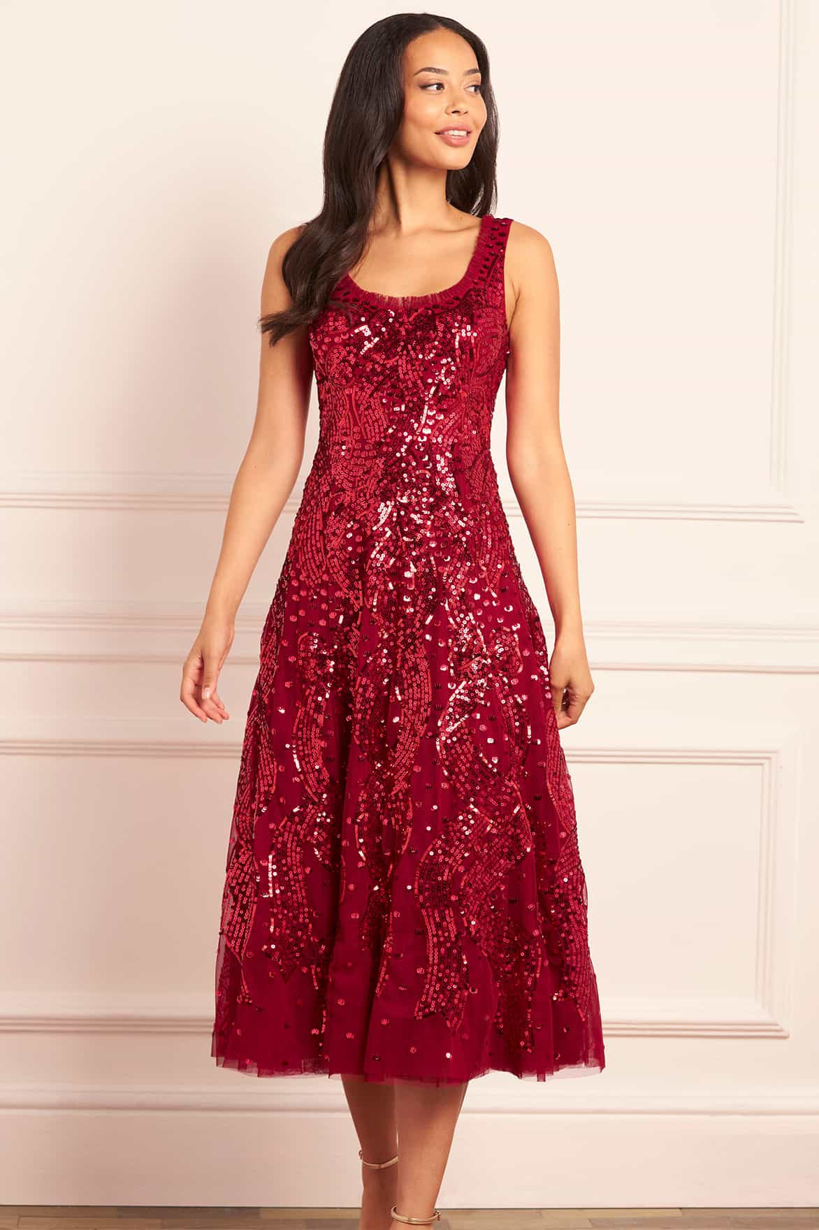 Needle & Thread Sequin Ribbon Scoop Neck Ballerina Dress Red UK 16 | Needle & Thread