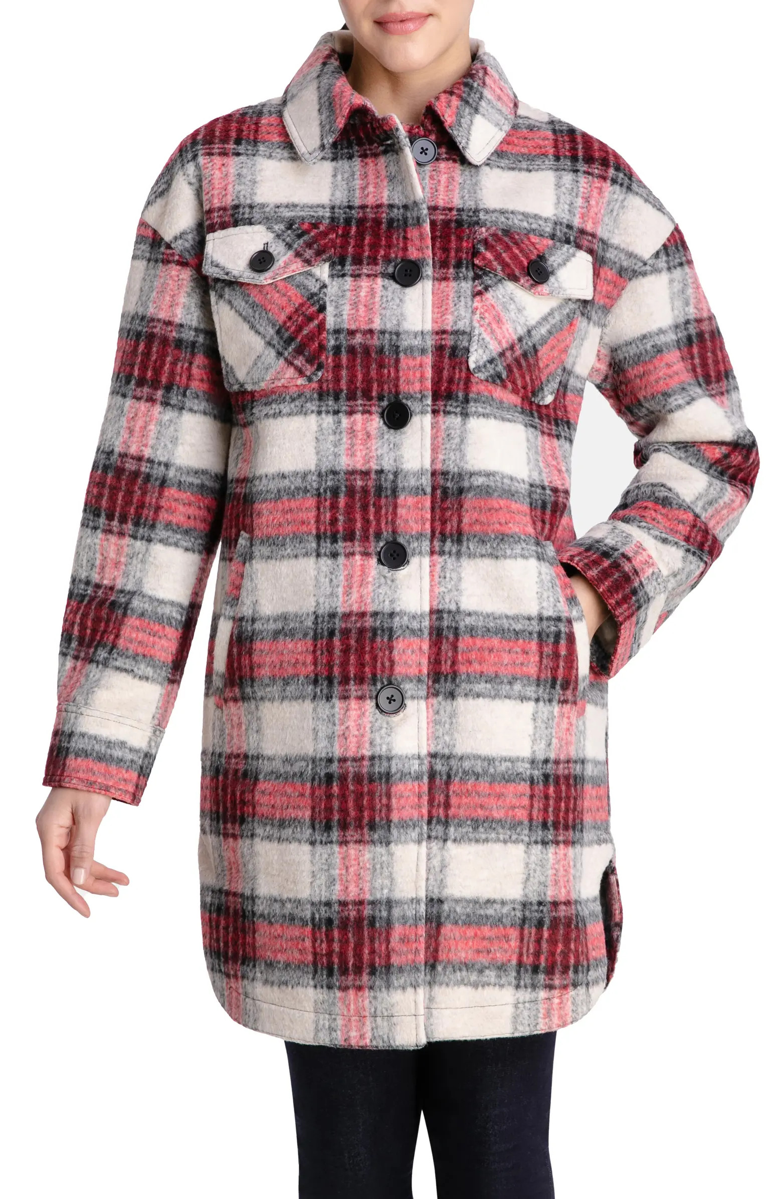 Plaid Felted Long Shacket | Nordstrom Rack