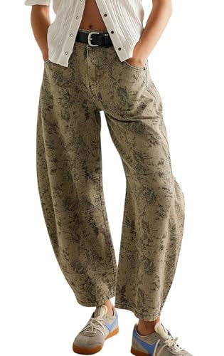chouyatou Women Casual Floral Printed Baggy Barrel Jeans Y2K Crop Wide Leg Jeans Boyfriend Denim ... | Amazon (US)