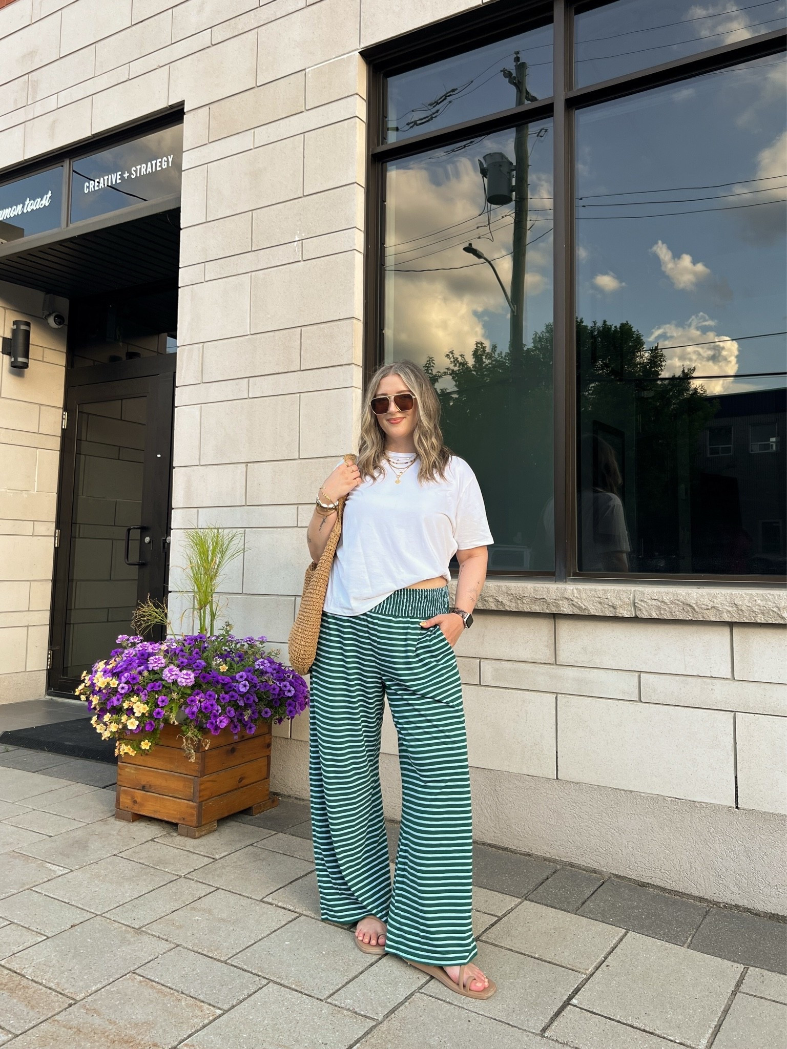 Comfy summer ootd! Wearing my usual size L in the fun striped pants. Linked this year’s version of my white tee. I’m a 9.5-10 shoe and wear a 10 in the Crocs sandals (Canadian crocs link under “similar products”)

#LTKsummer #LTKmidsize #LTKstyletip