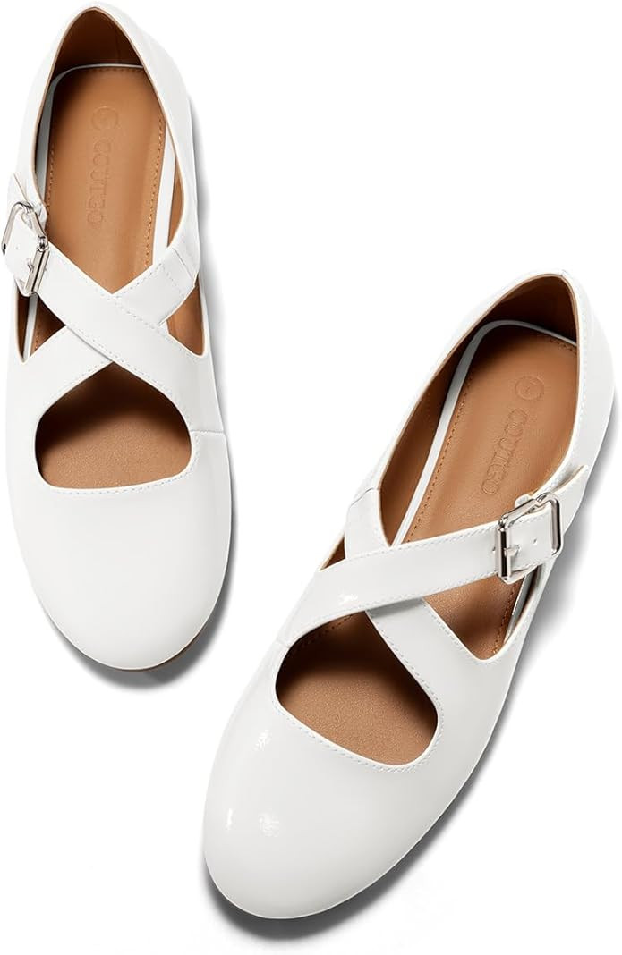 Coutgo Women's Ballet Flats Comfortable Closed Round Toe Criss Cross Ankle Strap Dress Dance Flat... | Amazon (US)