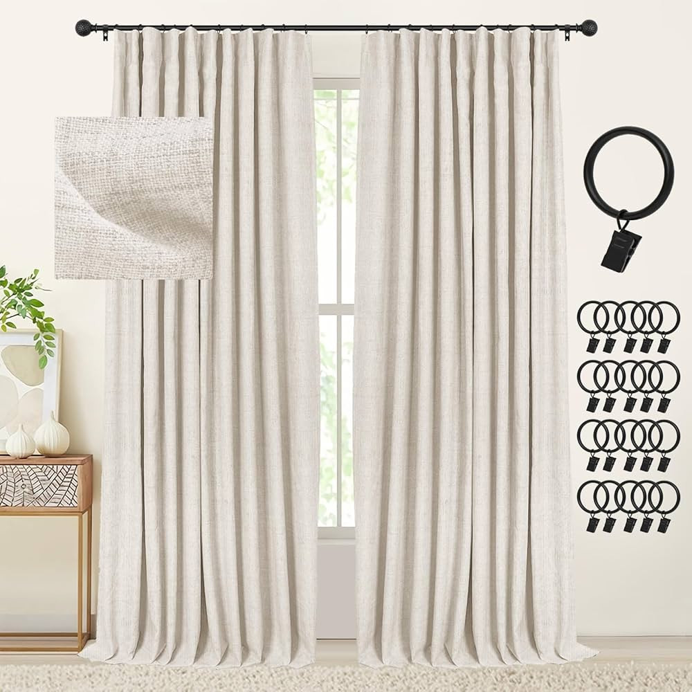 INOVADAY Blackout Curtains, 2-Panel Linen Textured 100% Thermal Insulated Room Darkening Sun Bloc... | Amazon (US)