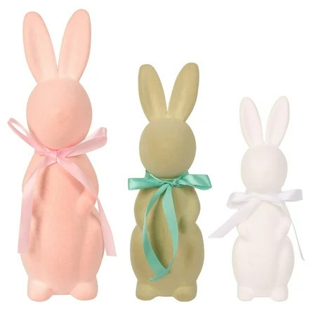 3-Piece Flocked Bunny Decor Set - Detachable Plush Easter Rabbits for Spring Scene & Tabletop Displays, Gift & Home Decoration | Walmart (US)