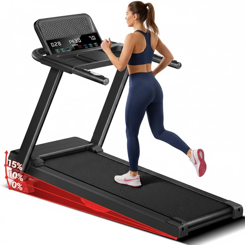 UMAY 15% Incline Treadmill with Heart Rate Monitoring & 3 LED Screens, Portable Treadmills for Ho... | Amazon (US)