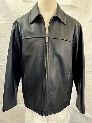 Roundtree & Yorke Black Leather Full Zip Jacket Men's Size XL Square Bottom  | eBay | eBay US