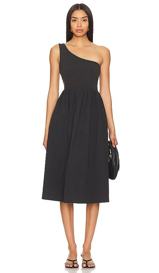 Connie One Shoulder Smocked Dress in Jet Black | Revolve Clothing (Global)