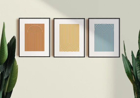 Mid Century Modern Art Print Set of 3 Abstract Geometric - Etsy | Etsy (US)