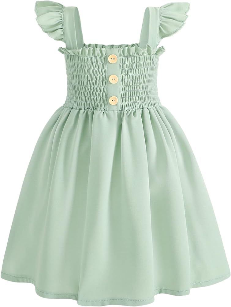 JEELLIGULAR Toddler Dress Ruffle Sleeveless Button Down Denim Dress for Toddler Girls Summer Beac... | Amazon (US)