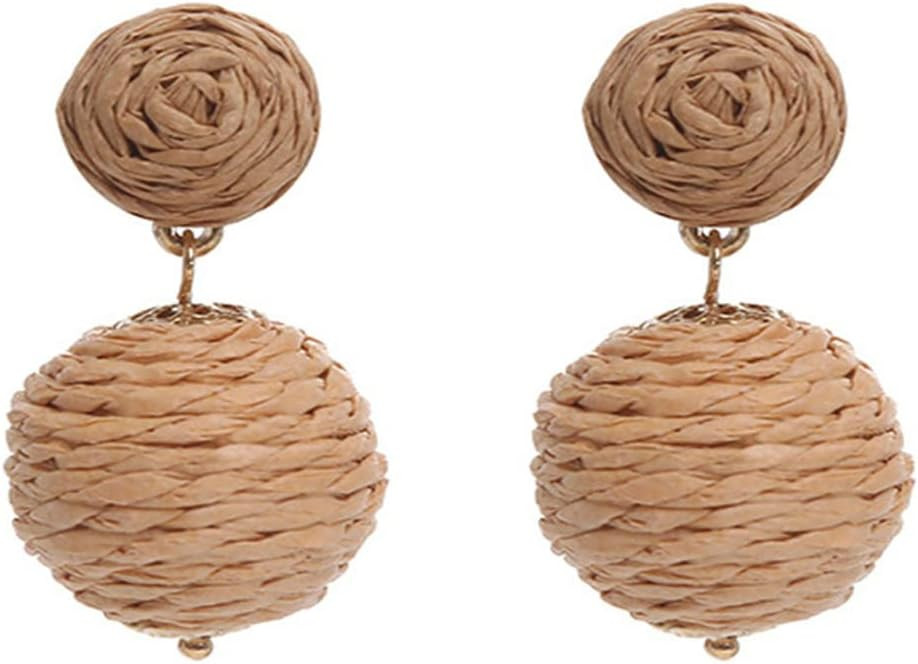 Bohemian Woven Rattan Straw Wicker Raffia Ball Drop Dangle Earring for Women Handmade Lightweight... | Amazon (US)