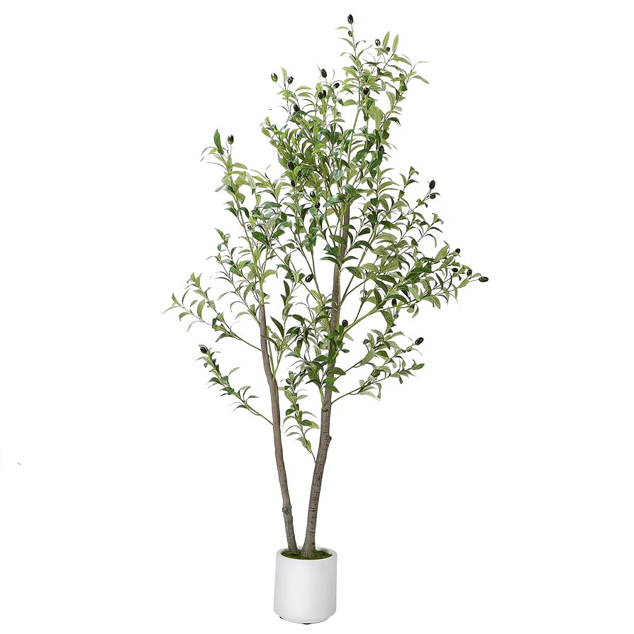Artificial Olive Tree 5FT, Indoor Fake Silk Plant with Realistic Trunk, Leaves, Fruits and White ... | Amazon (US)