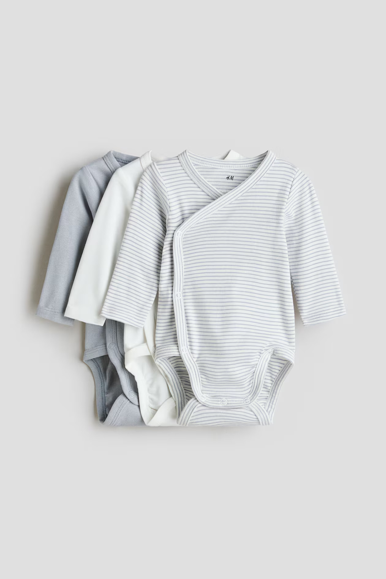 3-pack Wrapover Bodysuits - Light dusty blue/striped - Kids | H&M US | H&M (US + CA)