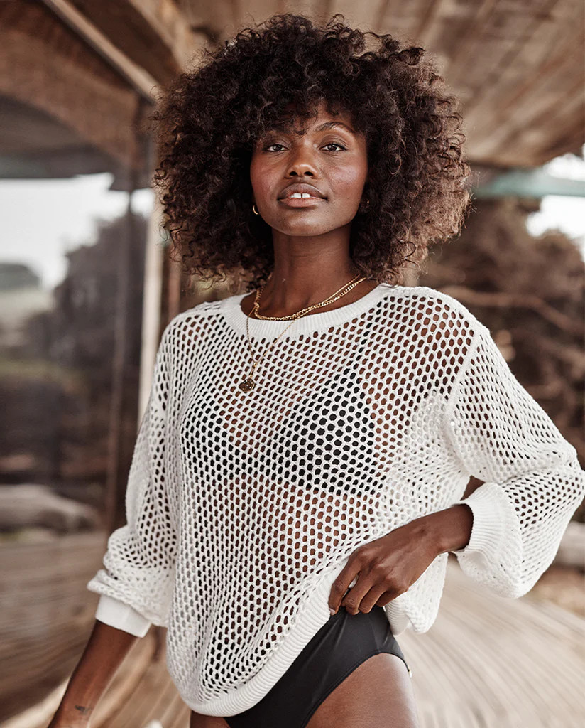 The Fishnet Crewneck Cover-Up - White Sand | SummerSalt